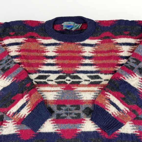 Vintage Etchings Shetland Wool Aztec Sweater Pullover Southwestern Navajo Men XL - Picture 2 of 8
